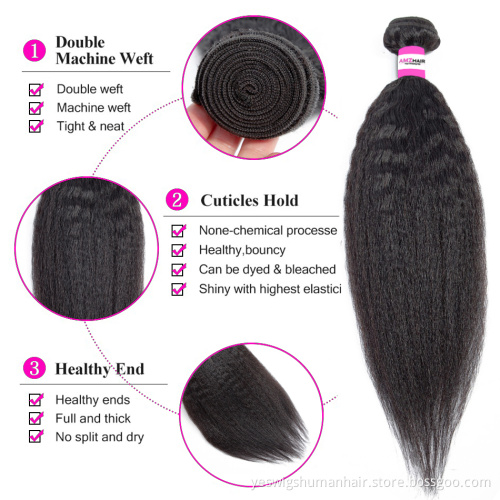 Kinky Straight Brazilian Human Hair Full Thick Bundles Vendor Wholesale Yaki Kinky Straight Extensions Double Weave Human Hair